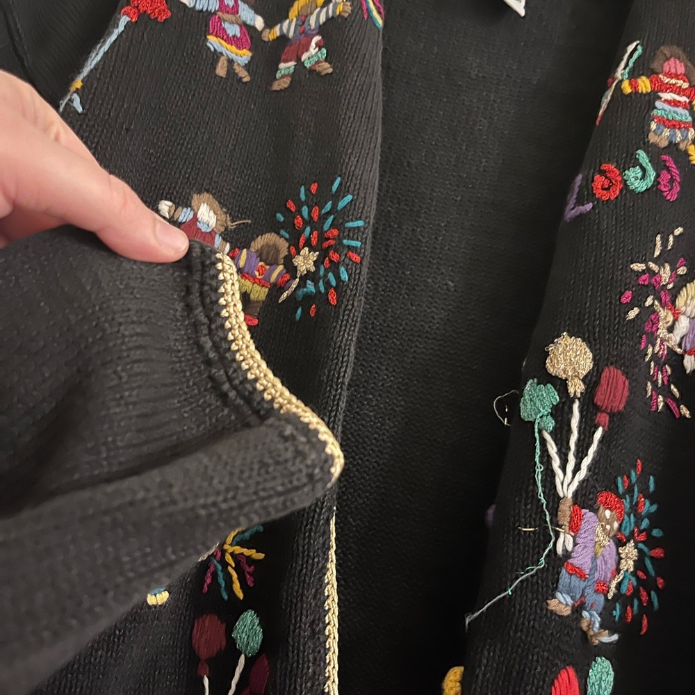 Heirloom Collectibles “World Party 2000” Embroidered Black Cardigan - Picture 6 of 7